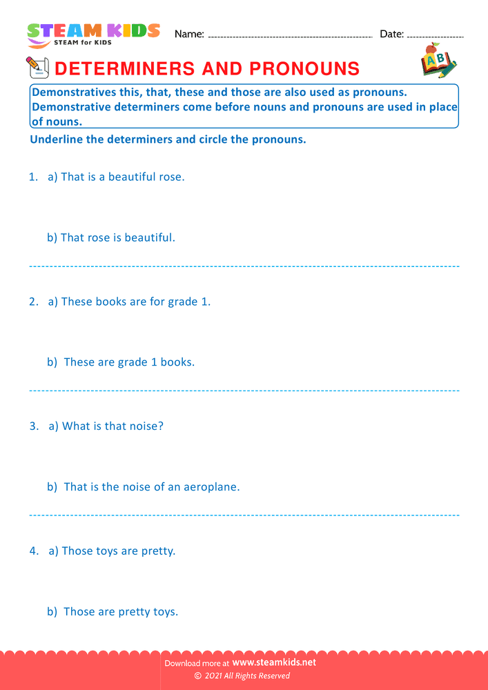Free English Worksheet - Demonstrative determiners - Worksheet 5