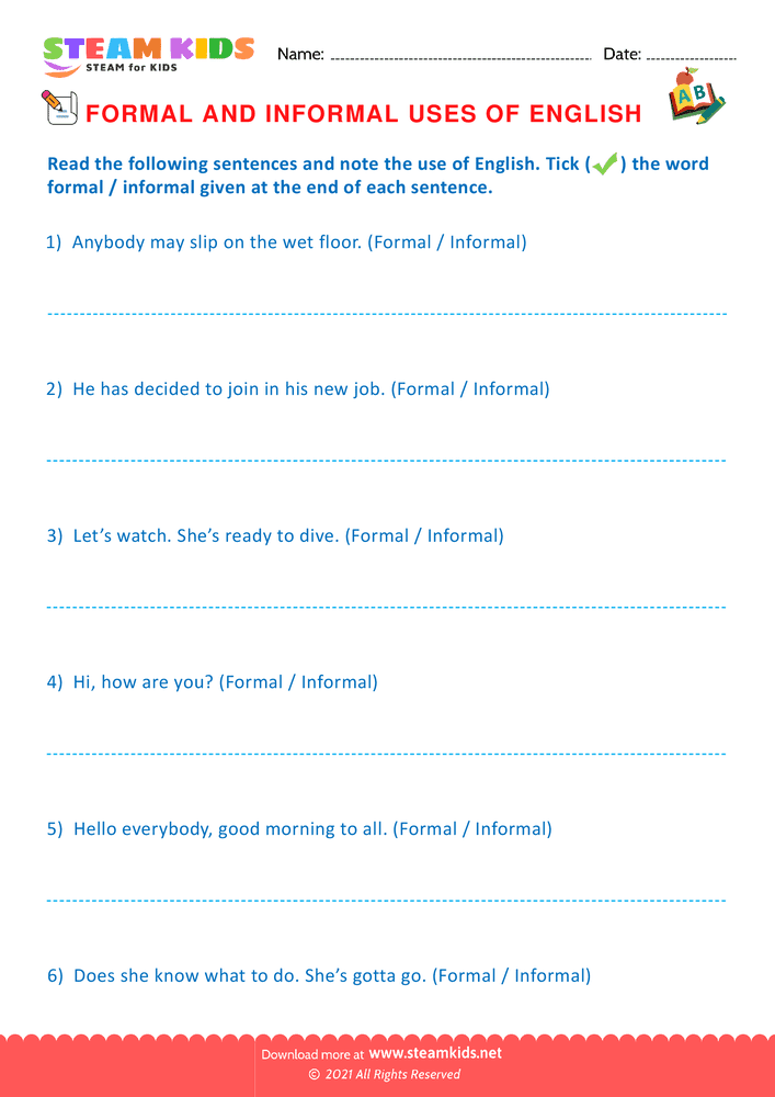 Free English Worksheet - Formal & Informal  - Worksheet 2