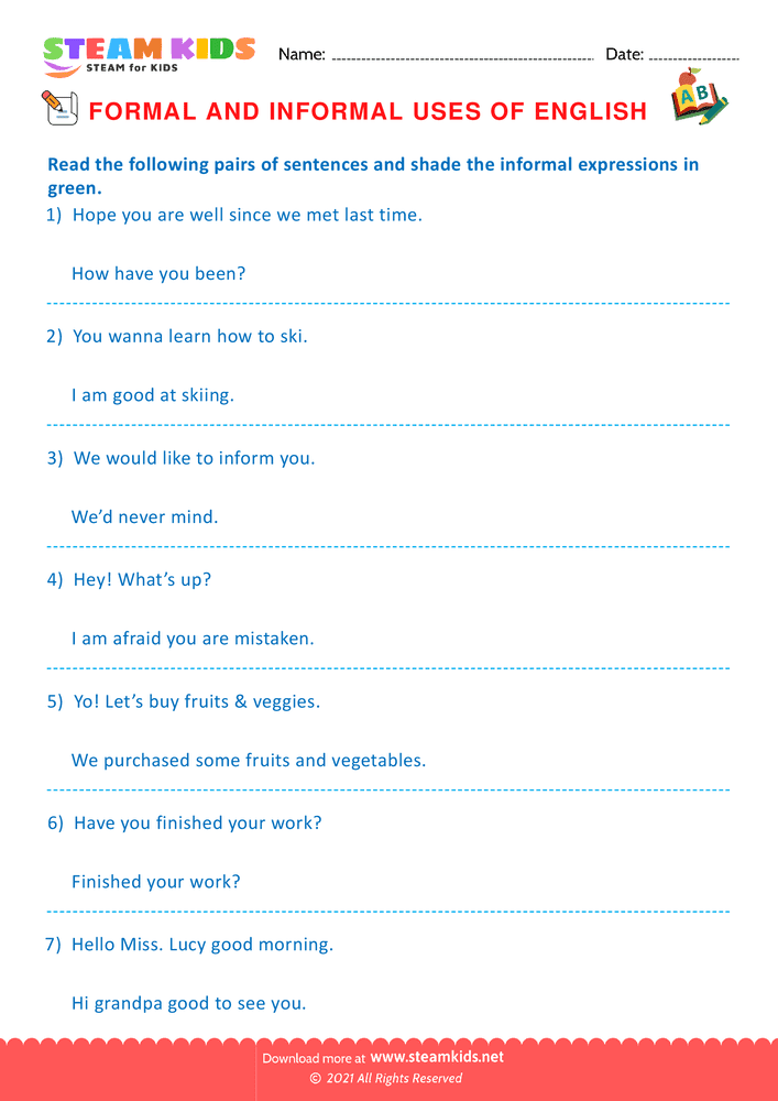 Free English Worksheet - Formal & Informal  - Worksheet 3
