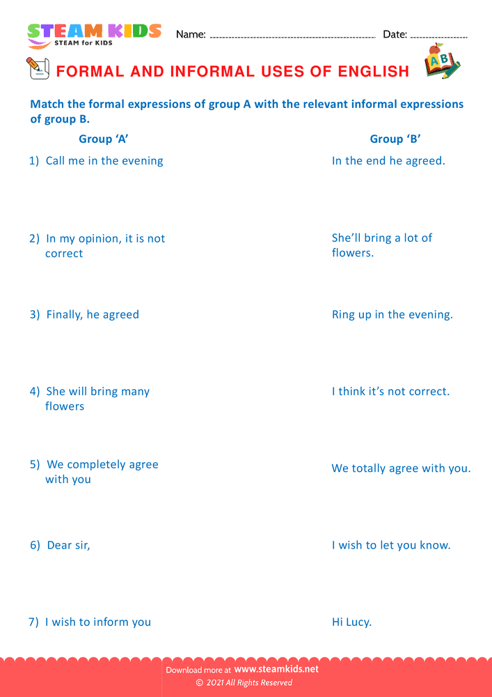 Free English Worksheet - Formal & Informal  - Worksheet 4