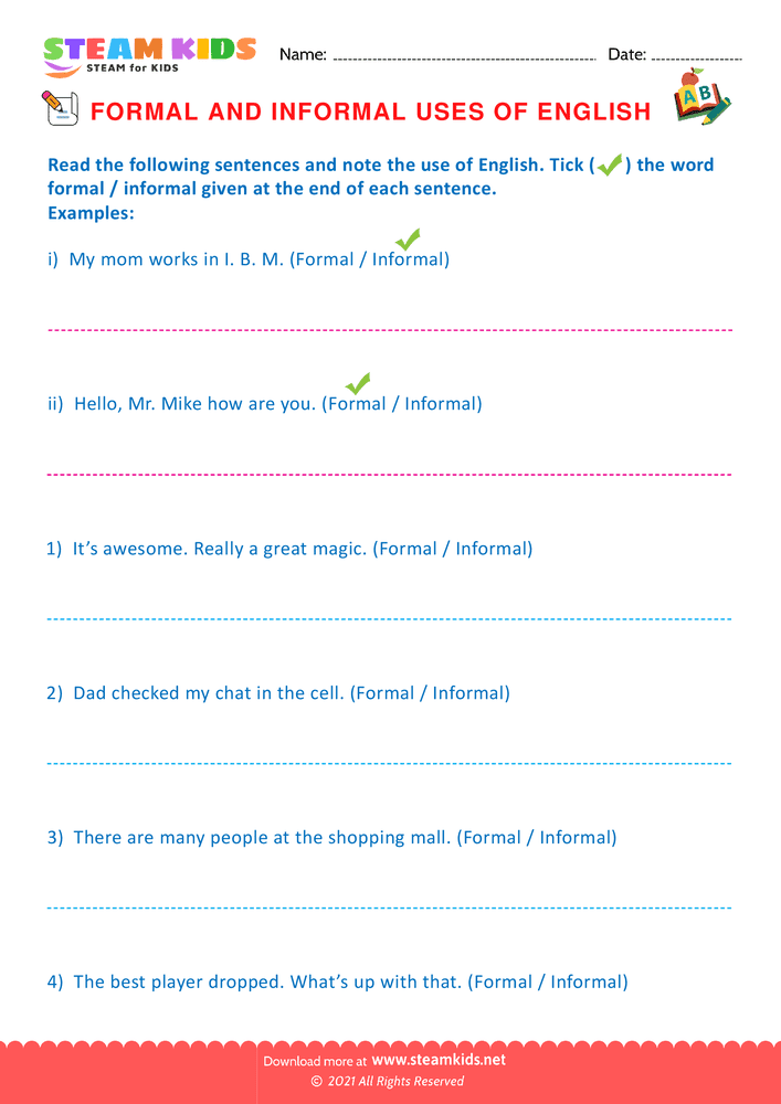 Free English Worksheet - Formal & Informal  - Worksheet 6