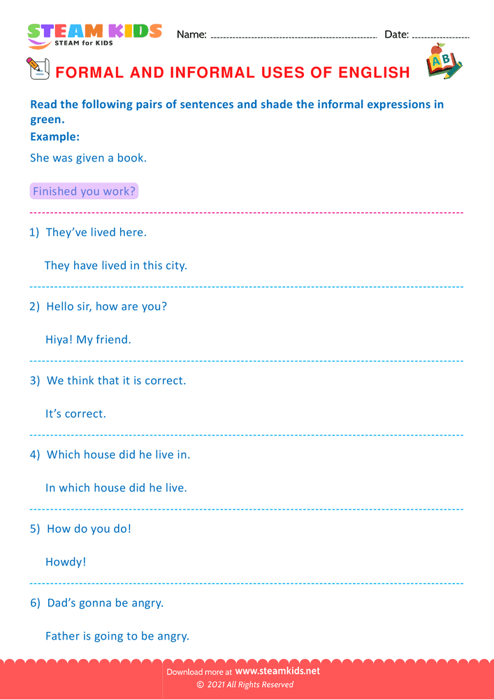 Free English Worksheet - Formal & Informal  - Worksheet 8