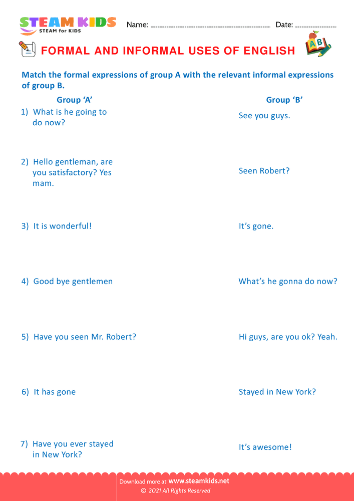 Free English Worksheet - Formal & Informal  - Worksheet 9
