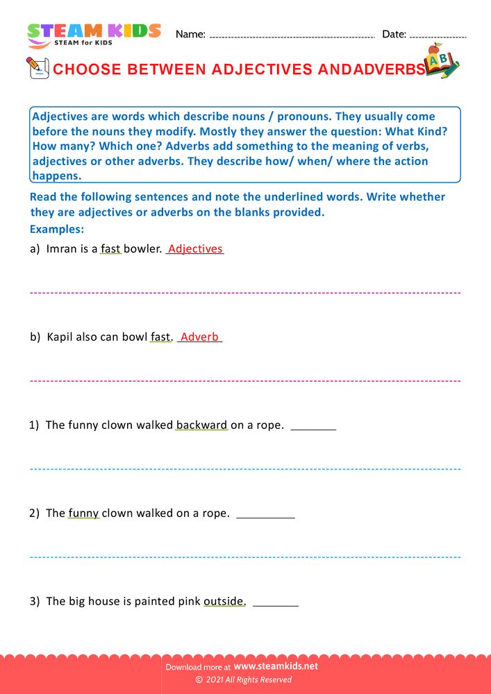 Free English Worksheet - Choose adjectives and adverbs - Worksheet 1