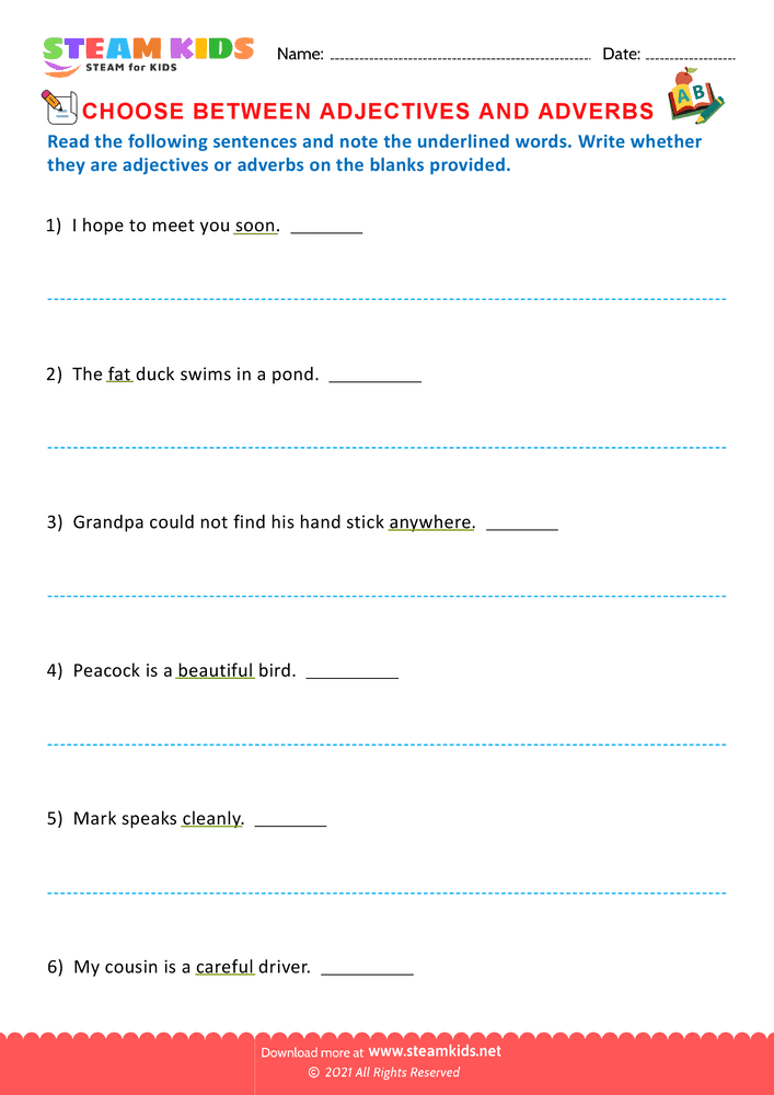 Free English Worksheet - Choose adjectives and adverbs - Worksheet 2
