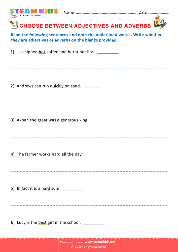 Free English Worksheet - Choose adjectives and adverbs - Worksheet 3