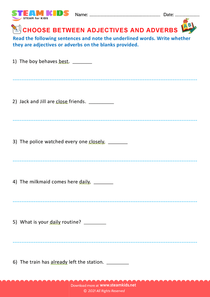 Free English Worksheet - Choose adjectives and adverbs - Worksheet 4