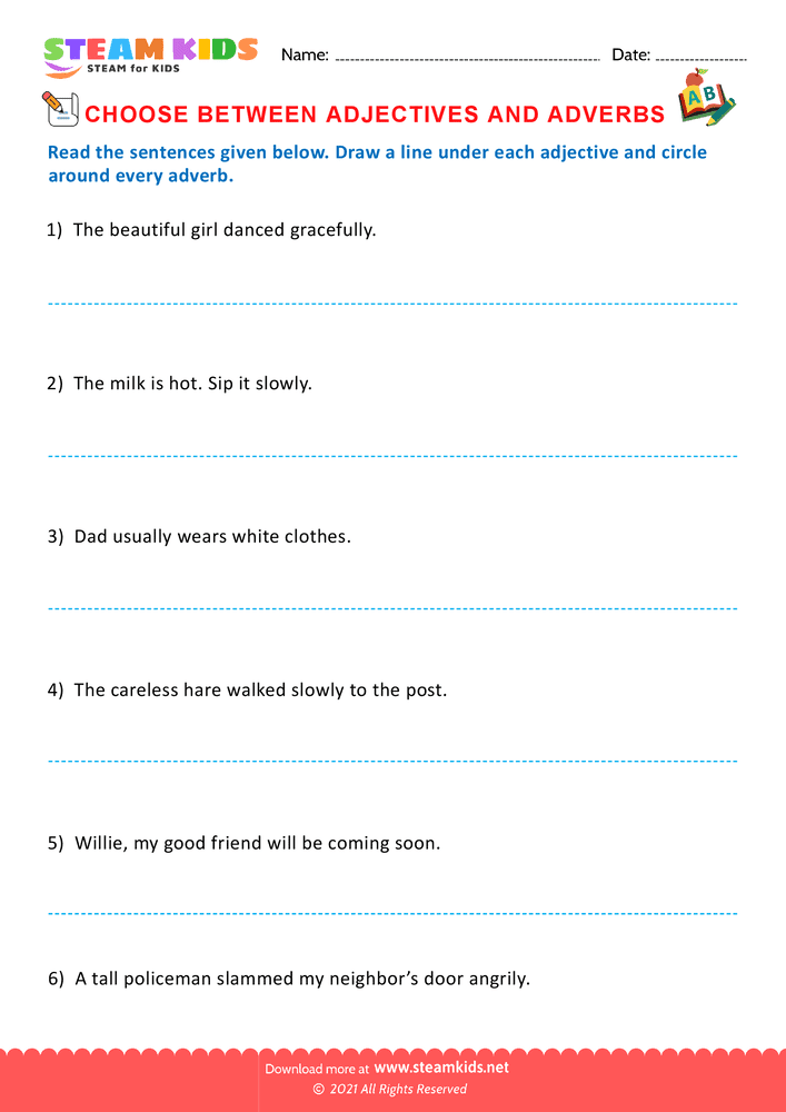 Free English Worksheet - Choose adjectives and adverbs - Worksheet 6
