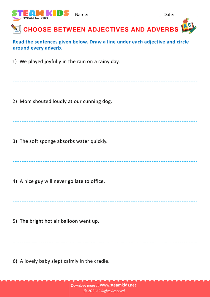 Free English Worksheet - Choose adjectives and adverbs - Worksheet 7