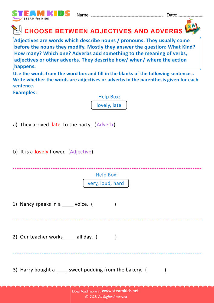 Free English Worksheet - Choose adjectives and adverbs - Worksheet 8