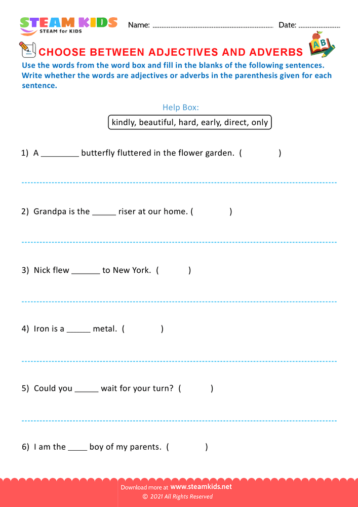 Free English Worksheet - Choose adjectives and adverbs - Worksheet 11