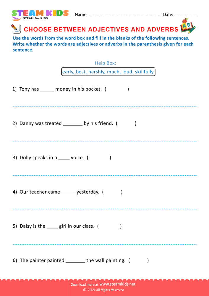 Free English Worksheet - Choose adjectives and adverbs - Worksheet 12