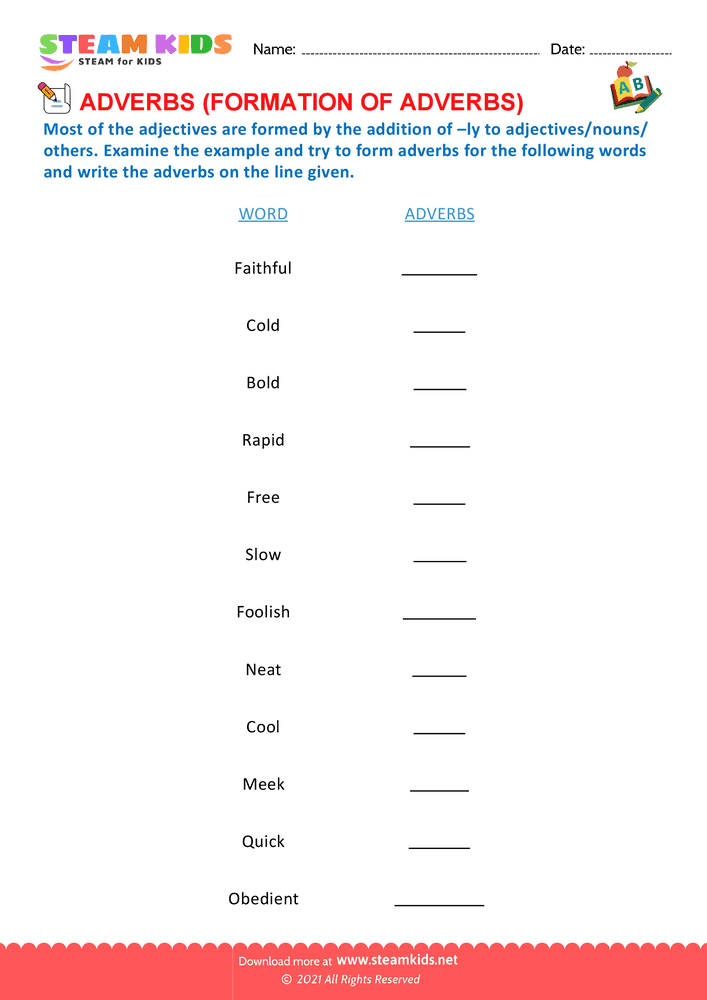 Free English Worksheet - Formation of adverbs - Worksheet 4