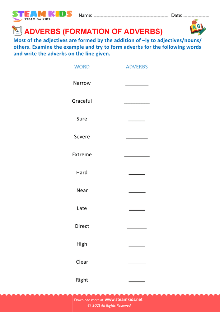 Free English Worksheet - Formation of adverbs - Worksheet 5
