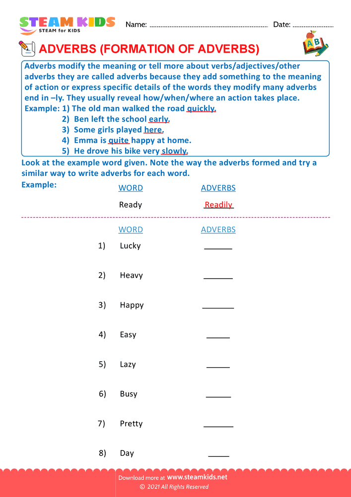 Free English Worksheet - Formation of adverbs - Worksheet 6