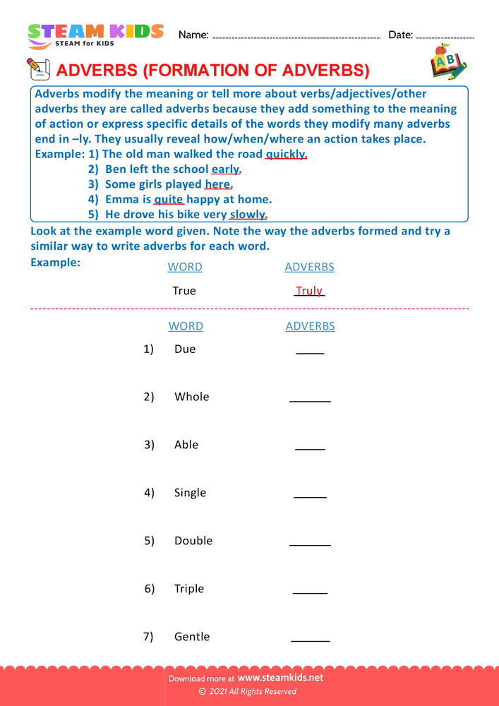 Free English Worksheet - Formation of adverbs - Worksheet 7