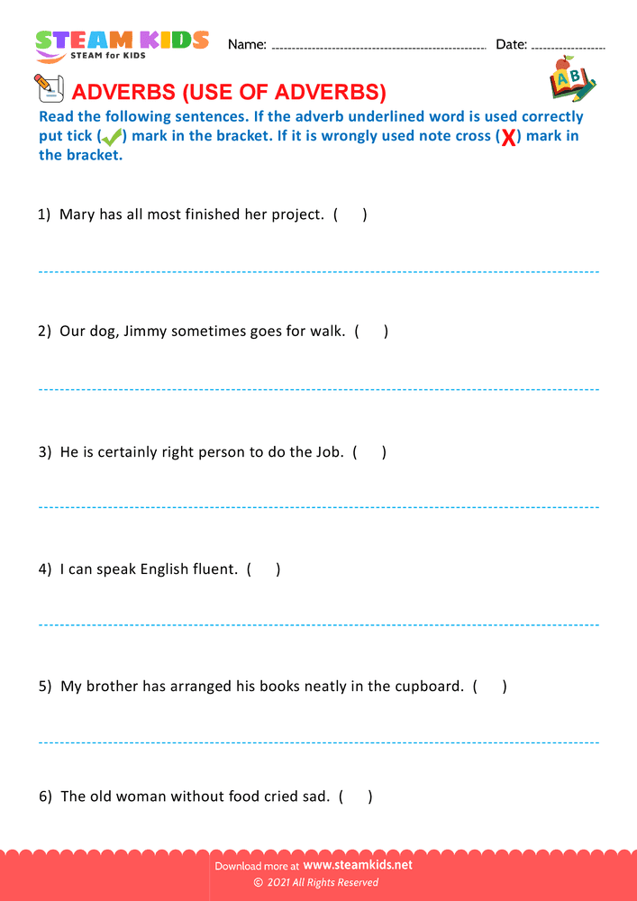 Free English Worksheet - Use of adverbs - Worksheet 4