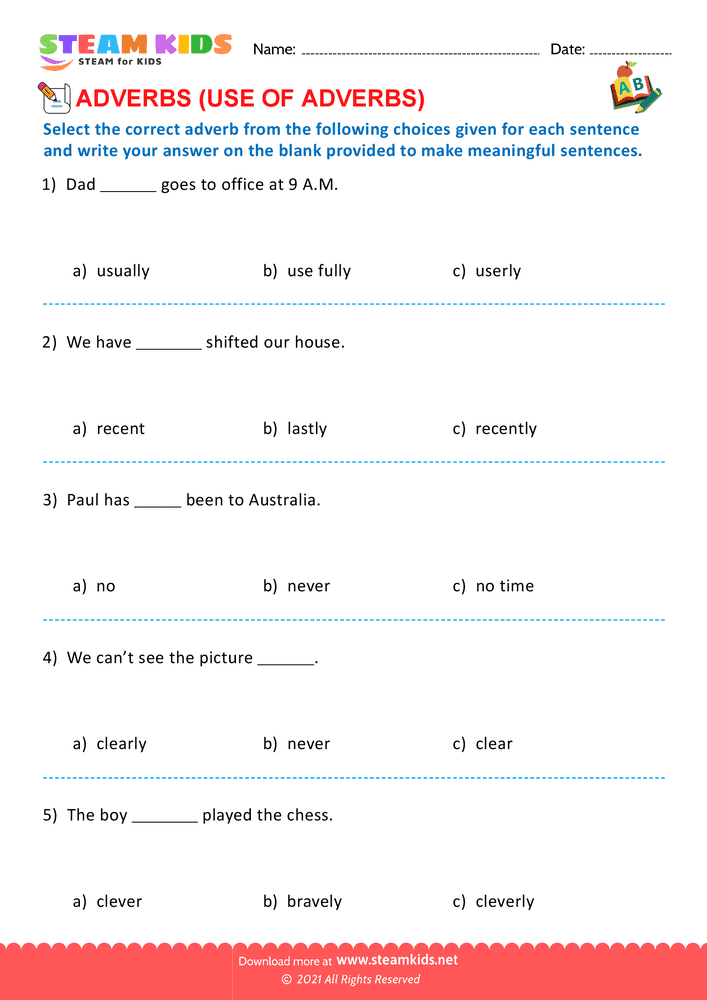 Free English Worksheet - Use of adverbs - Worksheet 8