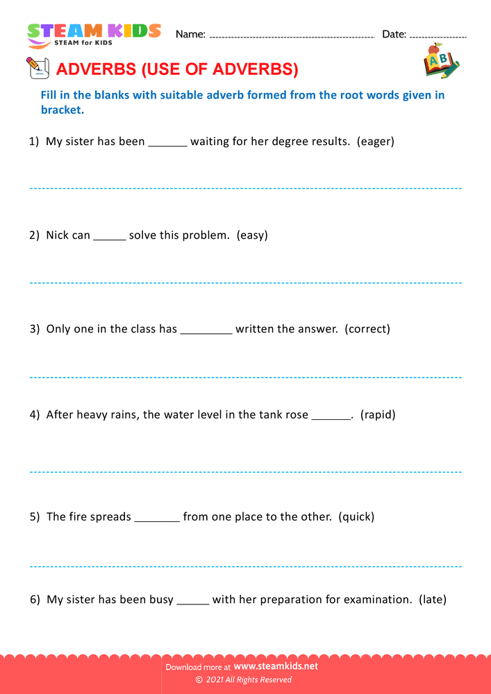 Free English Worksheet - Use of adverbs - Worksheet 10
