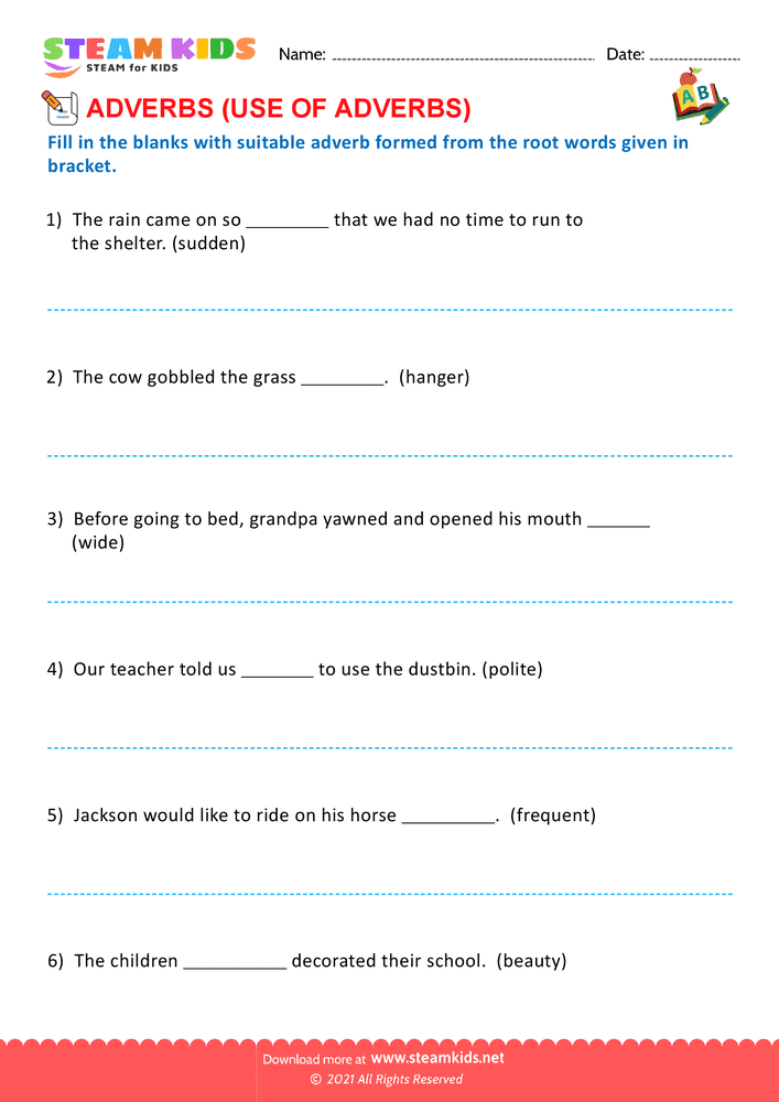Free English Worksheet - Use of adverbs - Worksheet 11