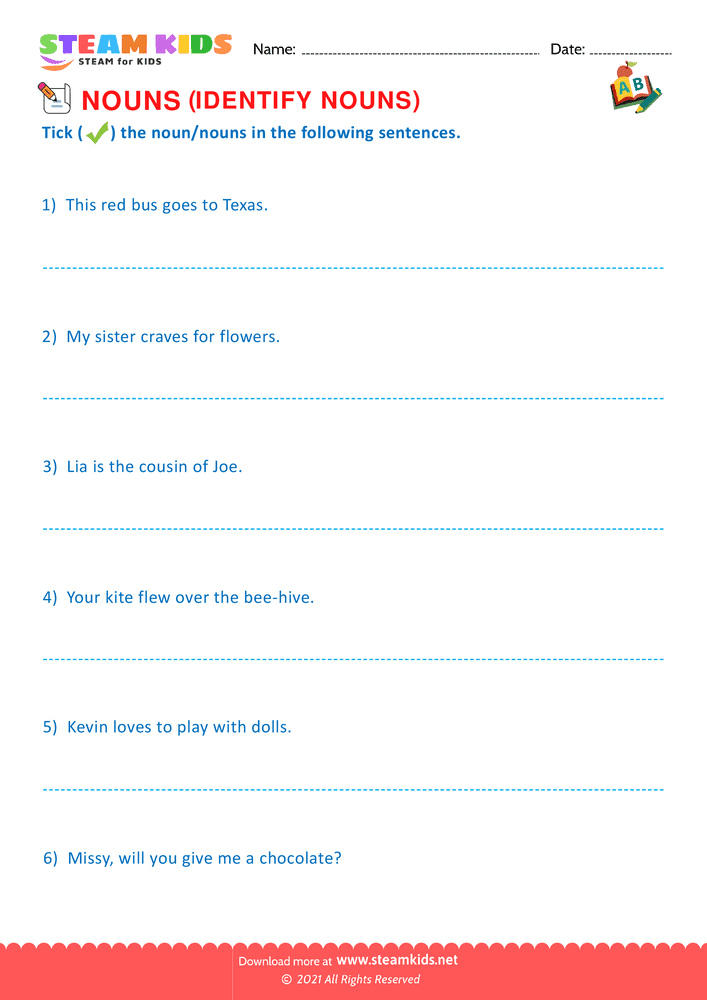 Free English Worksheet - Identify nouns - Worksheet 2