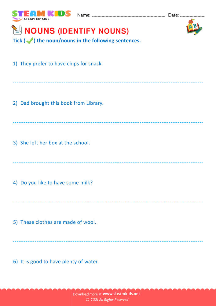 Free English Worksheet - Identify nouns - Worksheet 3