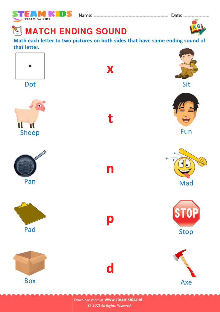 Free English Worksheet - Match ending sounds - Worksheet 15