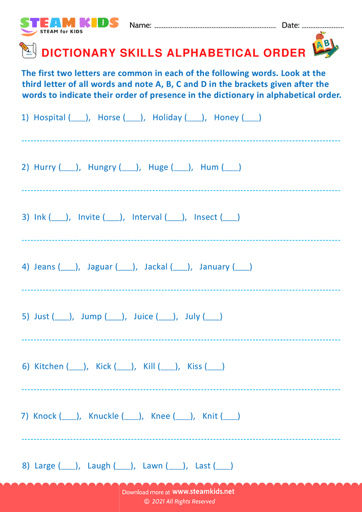 Free English Worksheet - Dictionary Skills - Worksheet 32