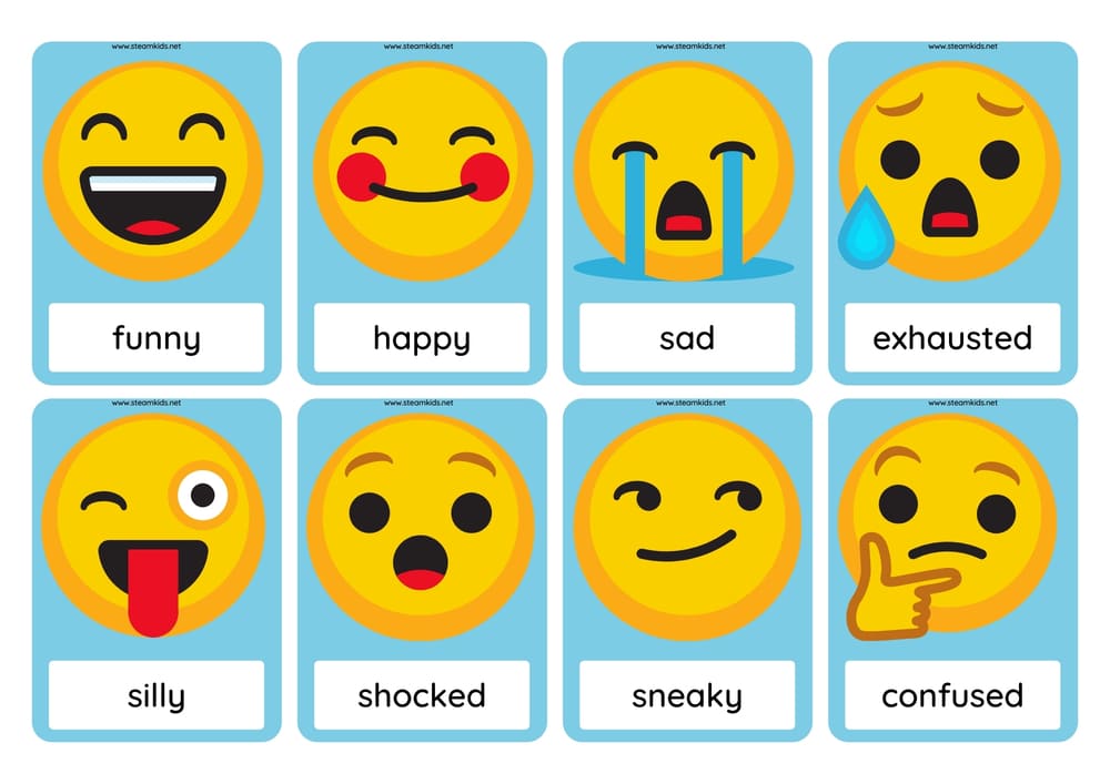 Emoji Feelings Flashcards (32 card) - STEAM KIDS