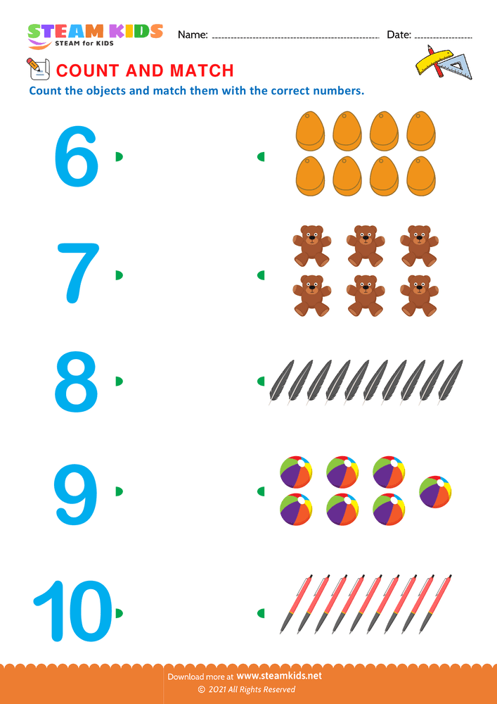 Free Math Worksheet - Count and Match - Worksheet 2