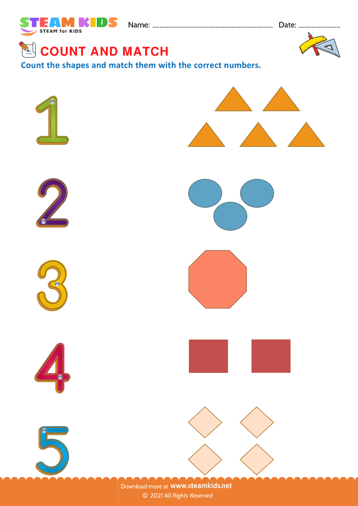 Free Math Worksheet - Count and Match - Worksheet 3