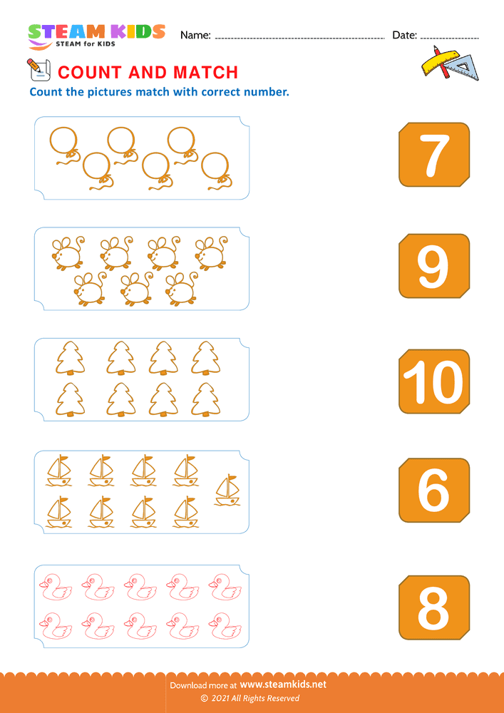 Free Math Worksheet - Count and Match - Worksheet 5