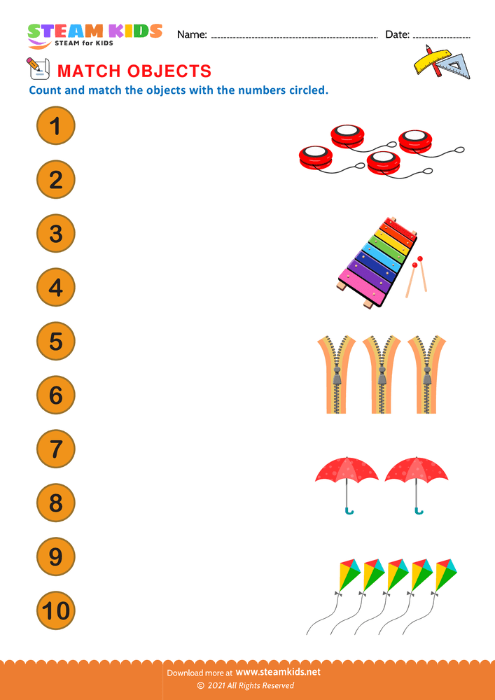 Free Math Worksheet - Count and Match - Worksheet 7
