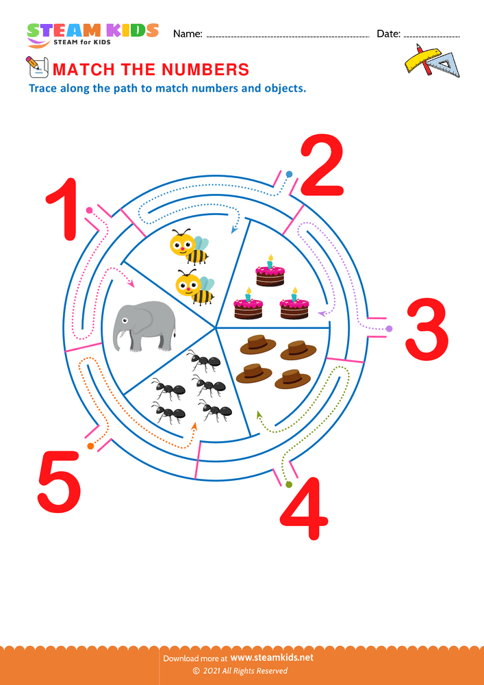 Free Math Worksheet - Count and Match - Worksheet 9