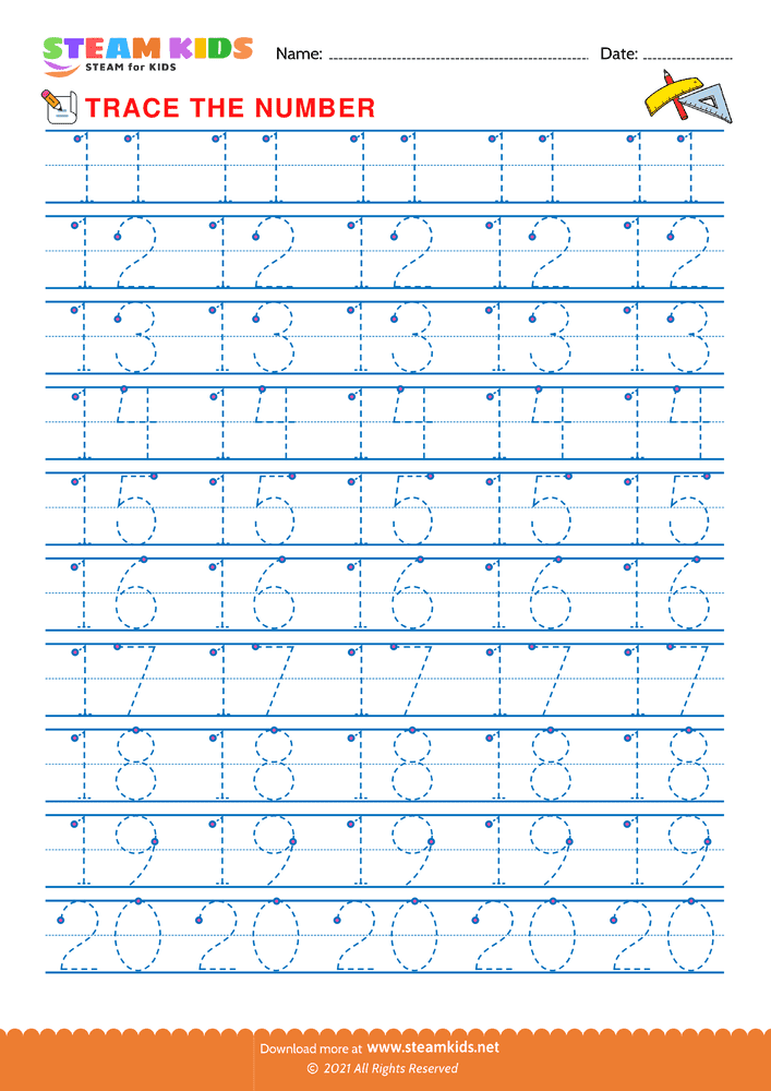 Free Math Worksheet - Trace number - Worksheet 2