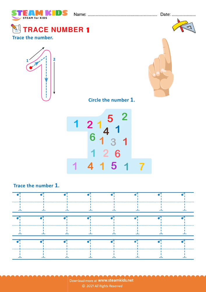 Free Math Worksheet - Trace number - Worksheet 3