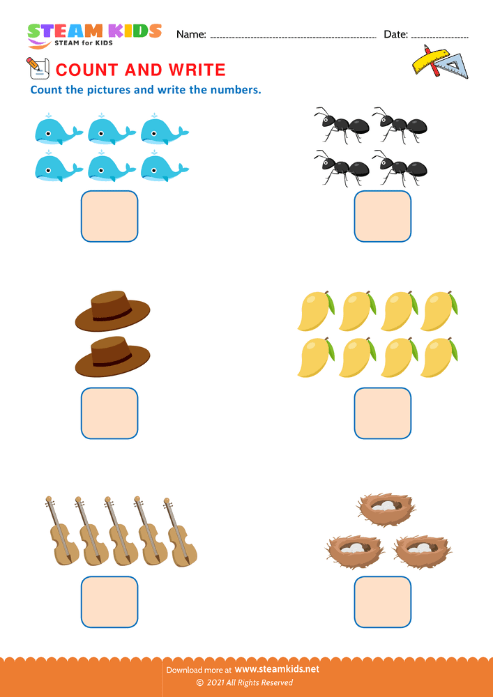 Free Math Worksheet Count and write Worksheet 1 STEAM KIDS