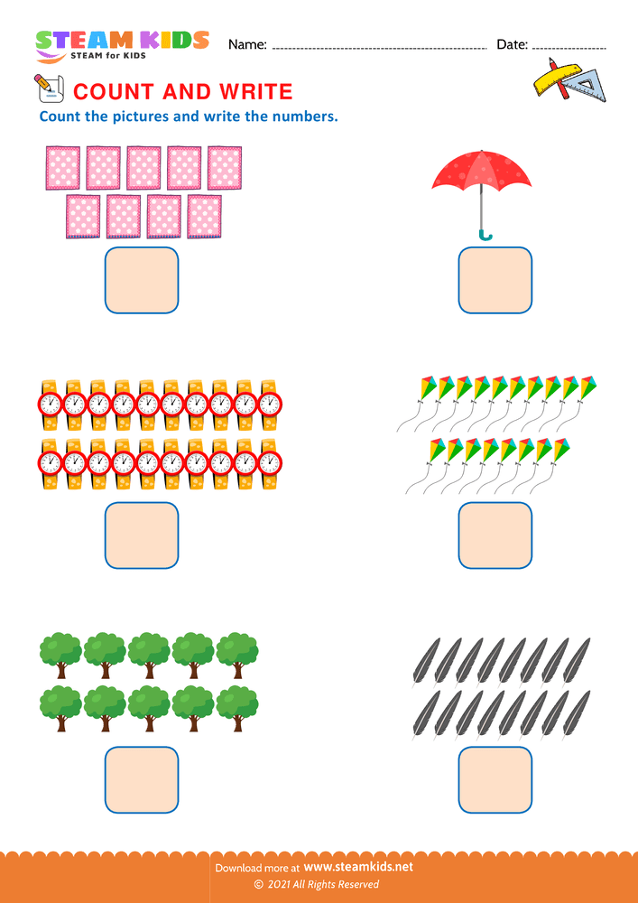 Free Math Worksheet - Count and write - Worksheet 2