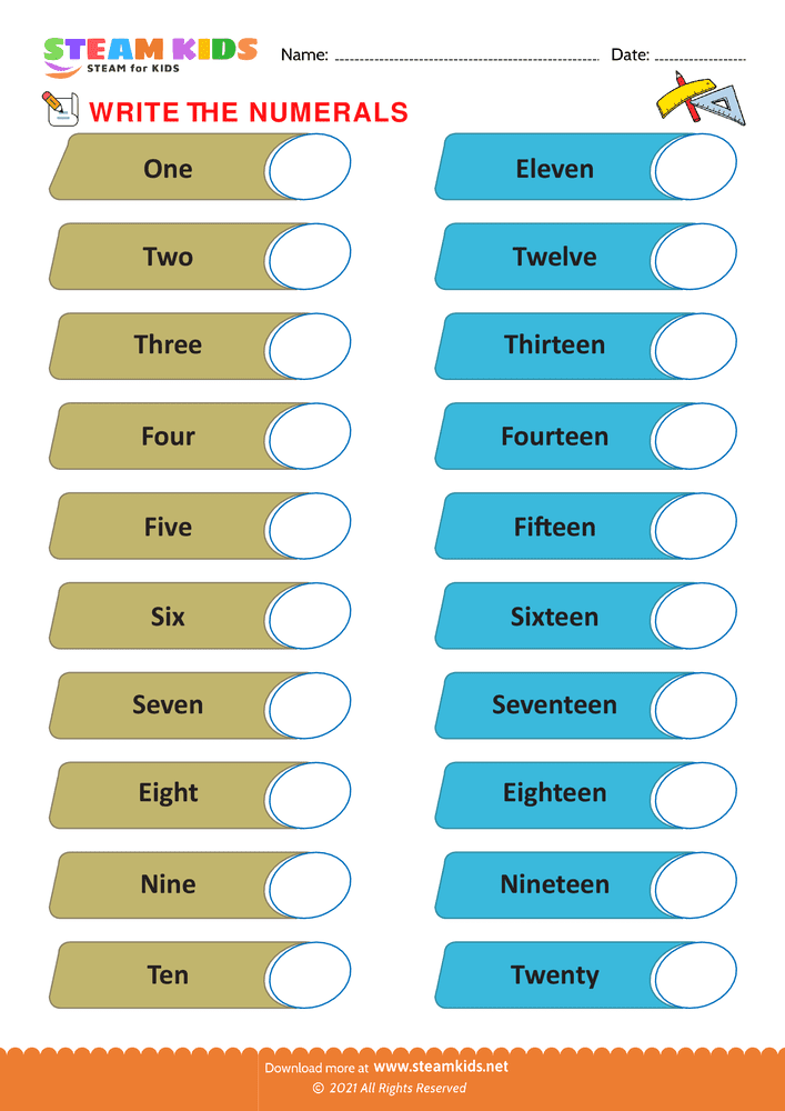 Free Math Worksheet - Write The Numerals - Worksheet 1