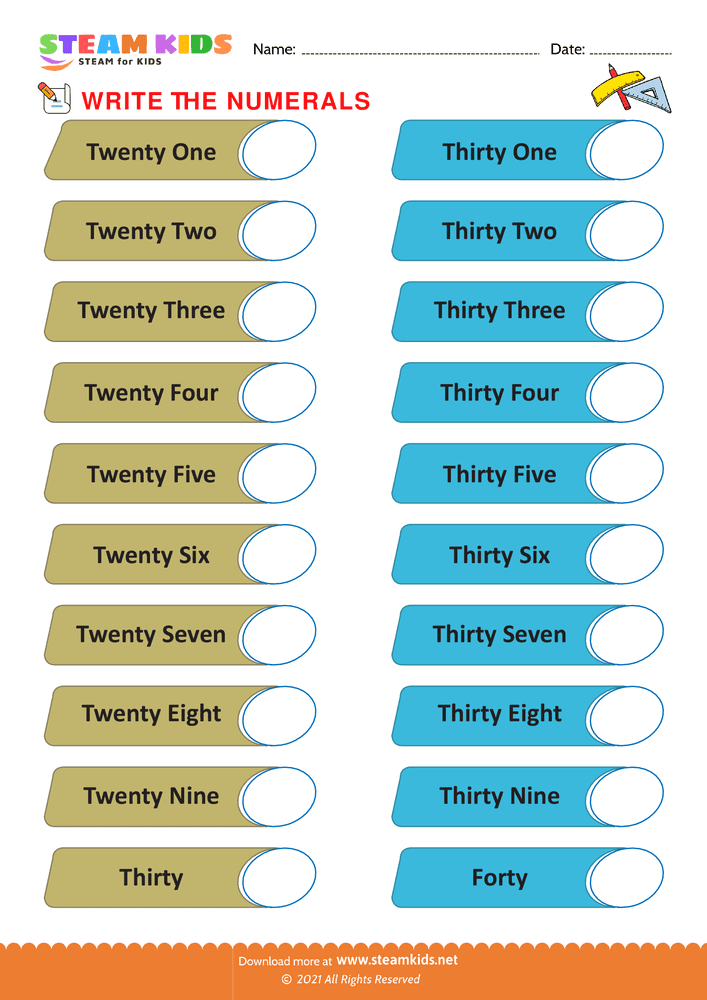 Free Math Worksheet - Write The Numerals - Worksheet 2