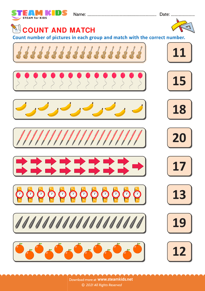 Free Math Worksheet - Count and Match - Worksheet 2