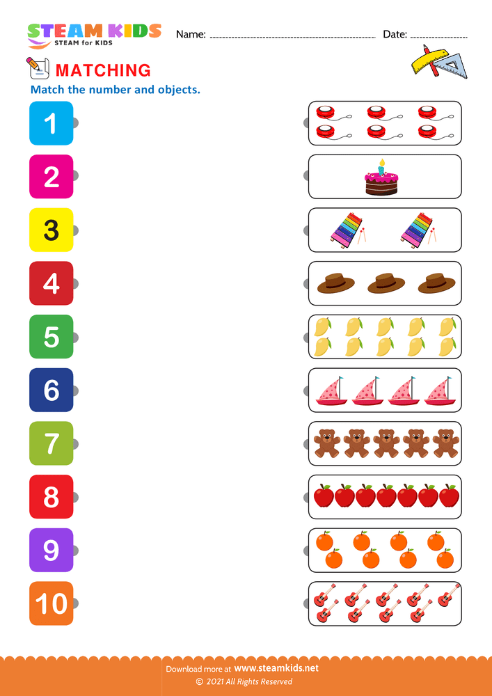 Free Math Worksheet - Matching - Worksheet 1