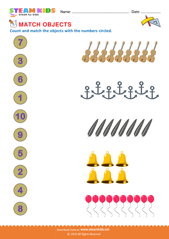 Free Math Worksheet - Match objects - Worksheet 1