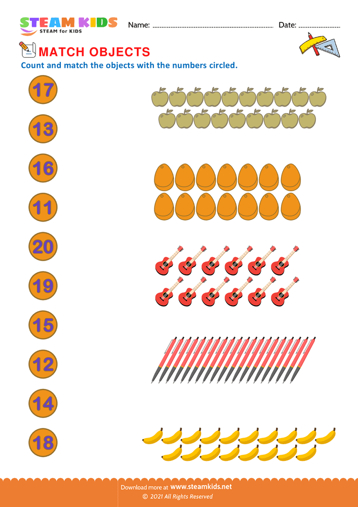 Free Math Worksheet - Match objects - Worksheet 3
