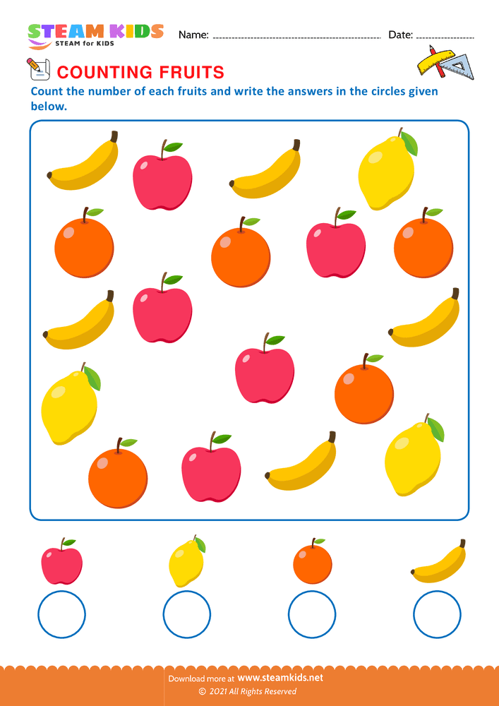 Free Math Worksheet - Counting fruits