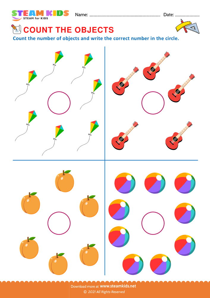 Free Math Worksheet - Count the objects - Worksheet 3