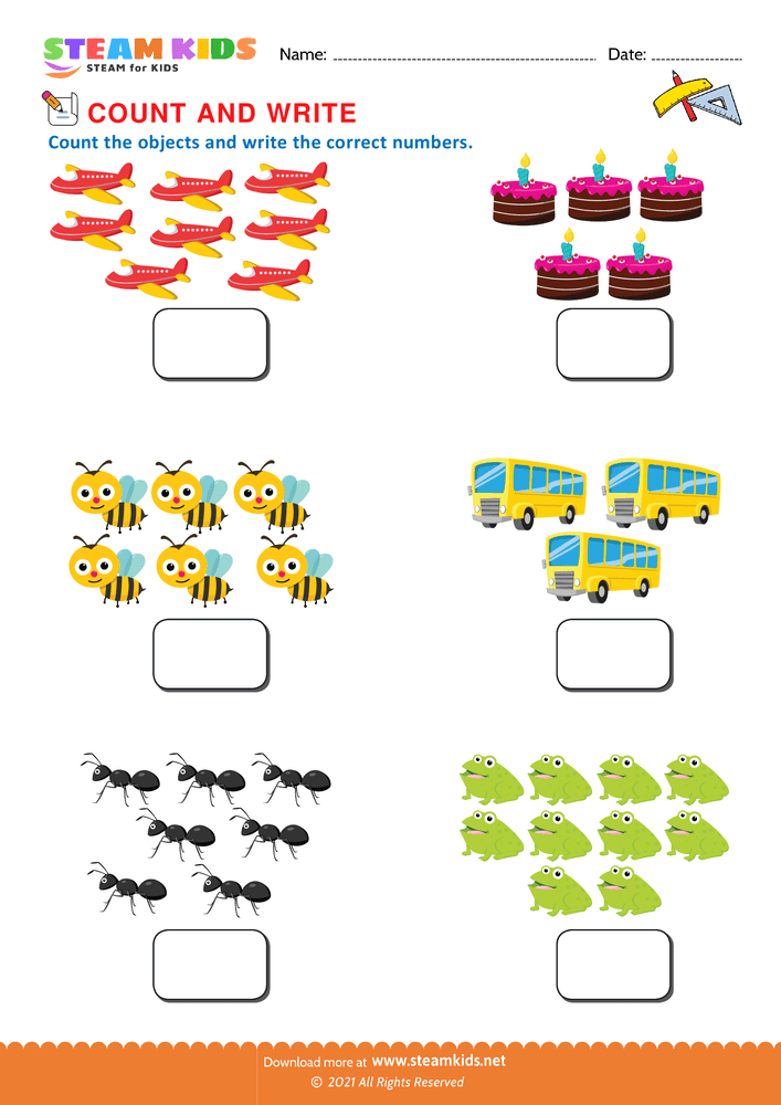 Free Math Worksheet - Count and write - Worksheet 1