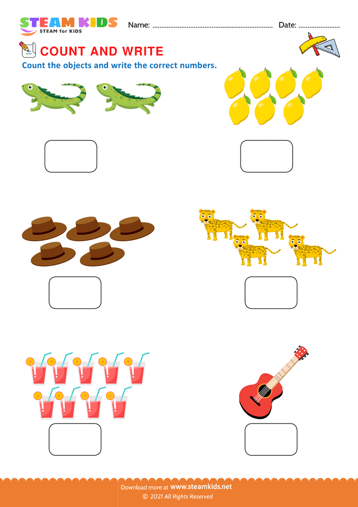 Free Math Worksheet - Count and write - Worksheet 2