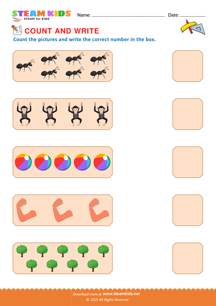 Free Math Worksheet - Count and write - Worksheet 5