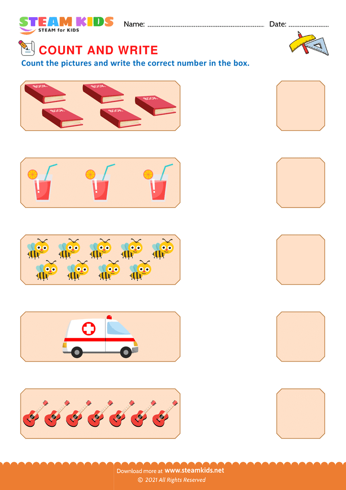 Free Math Worksheet - Count and write - Worksheet 7